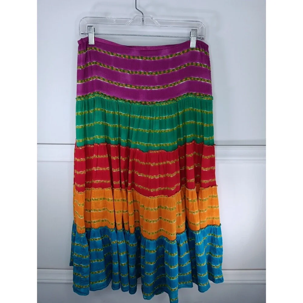 Ralph Lauren Multicolor Tiered Boho Maxi Skirt Petite Medium 100% Cotton EUC - Picture 2 of 6